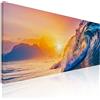 CheQuadro! Quadro mare per soggiorno, decorazione parete, quadro XXL Onde al Tramonto con Vista Montagne stampa su tela, intelaiato pronto da appendere seal32-200x80 cm