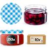 KADAX 10 vasetti per conserve da 250 ml, coperchio Twist-Off fi82, dessert, ermetici, lavabili in lavastoviglie, vetro a parete spessa, tappi a vite blu a quadretti