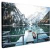 MuchoWow© Quadro Camera Da Letto Quadri Soggiorno Decorazione Parete Quadri | 120x80 cm - Moderni Su Tela Stampe Foto Con Cornice Quadretti Poster Casa Natura - Montagne - Neve - Foresta - Barca