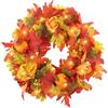 CHENYU Ghirlanda Autunnale 45 cm Ghirlanda Halloween con Zucca di Rosa Gialla e Decorazione di Foglie di Acero Artificiale Appesa Alla Porta a Parete Addobbi Autunnali