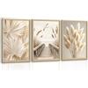 FajerminArt 3Pcs Quadri Moderni Beige Paesaggio Stampa su Tela Con Cornice, Quadro Tramonto Mare Paesaggio Stampe Da Parete Estetica Ponte Pampa Piante Pittura Decorazioni Per Soggiorno Camera da letto 40x60cmx3