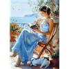 QENSPE 5D Diamond Painting Ragazza e Gatto, Kit per Diamond Painting Adulti, Paesaggio Marino Pittura Diamante Fai da Te Painting Kit Completo, Decorazione per Casa e Pareti 30x40cm