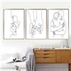 MENAYODA Set di 3 poster da parete, moderno astratto con linee nere e bianche, set di poster da parete, a mano, abbraccio, bacio decorativo, per soggiorno, senza cornice