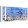 Generico Quadro finestra panorama Rio de Janeiro Cristo - Stampa su tela con telaio in legno - 100x50 cm
