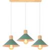 PETITES ECREVISSES Lampadario a sospensione industriale 3 Luci Plafoniera Vintage Metallo e legno Lampada da soffitto in Stile Edison Attacco E27 Paralume Ø22cm per Cucina Caffè Bar (Verde - barra in legno)