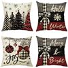 Generic 18 x 18 pollici Set di 4 allegri alberi di Natale Throw Pillow Covers, Christmas Winter Holiday Cushion Case Decoration for Divano Couch-Red&Black