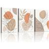 WENGTIAO 3 Pezzi Stampa su Tela Boho Astratto Botanico Incorniciato | Quadro su Tela Beige Arancione Minimaliste Foglie Pittura Quadri Moderni Soggiorno Camera da Letto Decorazioni Parete 30x40cm