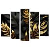 AREDE Set di 5 Stampe da Parete Quadri Moderni Decorazioni da Muro per Casa Soggiorno Camera da Letto e Cucina Foglie tropicali in nero e oro| 120 x 80 cm | Pronto da appendere
