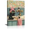 FajerminArt Divertente Bagno Stampe da Parete Gatto Nero Leggere Nella Vasca da Bagno Quadri Moderni Umorismo Animale Paesaggio Stampa su Tela Poster Decor