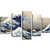 canvashop Quadri moderni La grande onda hokusai 5 pezzi 166X90 cm | Stampe da Parete su Tela Canvas, Quadro Arte, Arredo Camera da Letto Casa