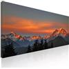 CheQuadro! Quadro montagna al tramonto, pineta, quadro moderno soggiorno xxl, montagne, Tramonto infuocato sulle cime delle montagne innevate mow8-150x60 cm