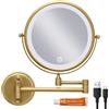 LEDOOLE Specchio da trucco illuminato da parete, specchio da trucco ricaricabile da 20,3 cm con ingrandimento a doppia faccia 1X/10X, specchio cosmetico a LED in 3 colori con funzione di memoria