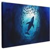 MuchoWow© Quadro Camera Da Letto Quadri Soggiorno Decorazione Parete Quadri | 90x60 cm - Moderni Su Tela Stampe Foto Con Cornice Quadretti Poster Casa Balena - Pesci - Blu Scuro