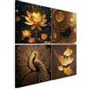 murando - Set di Quadri Moderni Soggiorno, Fiore Lotus e Pavone Oro, 60x60 | (4 pz. 30x30 cm ognuno), Quadro Moderno, Stampa su Tela, Componibili, Resistenti Allo Sbiadimento, Produzione Europea