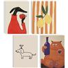 mojoliving Set di 4 poster artistici da parete, moderno, divertente, cane, gatto, limone, vino, formato A4, stampe artistiche scandinave, minimaliste, decorazione da parete per cucina, soggiorno, bar