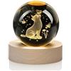 Generic Sfera di cristallo con gatto intagliato in 3D con base luminosa per San Valentino, feste, compleanni, ornamento per gli amanti dei gatti 6 cm