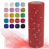 Uiopa Tulle Rosso, 15cm x 22,8m Tulle Rotolo Glitter Tessuto Nastro Poliestere per Gonna Tutù, Decorazione per Matrimoni/Feste, Fiocco Regalo, Artigianato Fai-da-Te