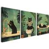 Alptiny Set di 3 divertenti quadri da bagno 30x40 cm con cornice - Gatto nero per la decorazione del bagno, poster e dipinto da bagno, stampa HD, montaggio senza forare