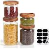 efuturetime 4 Barattoli in Vetro Ermetici con Coperchio in Legno | 1000ml/750ml/500ml/350ml, Stoccaggio Impilabile da Cucina per Spezie, Conservare Cereali, Zucchero, Caffè, Tè