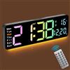Focenat Orologio digitale da parete Colorato,Orologio digitale con data di ora Temp settimana,12/24 LED,Grande display con telecomando,per Soggiorno Casa Ufficio