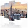 decomonkey Quadri Moderni Soggiorno New York Panorama, 5 pezzi, 200x100 cm | Tela strutturata su telaio in legno, decorazione da parete, skyline, usa, Manhattan, grattacielo, cielo