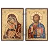 BlessedMart Icone del dittico tascabile cristiano ortodosso, mini icone bizantine pieghevoli di Cristo e Theotokos, icone da viaggio alte 8,5 cm (Theotokos Axion Estin e Cristo Pantocratore)