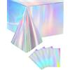 BTACGWP 4 Tovaglie Plastica Iridescente Argento Laser, 137x274 cm Tovaglia Monouso Impermeabile Olografica per Festa Compleanno Bambina e Matrimonio, Copritavolo Luccicante per Facile Pulizia