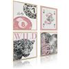 dzxnouart Set di stampe su tela leopardate con 4 immagini di ghepardi rosa, poster alla moda Y2K chic e lussuosi per ragazze adolescenti, appartamento dormitorio, senza cornice (50 x 75 cm)