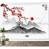LB Arazzo Giapponese Arazzo da Parete Fiore di Ciliegio Rosso e Sole Telo da Parete Montagna Nera Grigia Arte Muraria per Soggiorno Camera da Letto Dormitorio Decorazione,150x100 cm