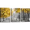 FajerminArt 3 Pcs Foresta Gialla Incorniciata Quadri Moderni Grande Stampa su Tela Con Cornice Astratta Autunno Albero pittura su tela Decorazione Murale Soggiorno Camera da letto 90x40cm(30x40cmx3)