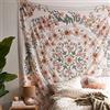 DÉCOCO Arazzo bohémien, beige, con medaglione di fiori di mandala, con corona bianca estetica, decorazione da parete psichedelica, per camera da letto, dormitorio, 150 x 170 cm
