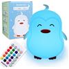 BONNYCO Luce Notturna Bambini Telecomando e Sensore Tattile 16 Colori. Lampada Notturna per Bambini con Timer, Lucina Notte Bimbi Silicone BPA Free. Pinguino Lampada Cameretta Bambino Ricaricabile