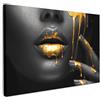 MuchoWow© Quadri Camera Da Letto Stampe Da Parete Quadro Su Tela Moderni | 90x60 cm - Decorazioni Murali Soggiorno Foto Quadretti Ingresso Casa Cucina AstrattiDonna - Labbra - Oro - Nero