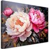 Feeby Stampa su Tela - Quadri Moderni Soggiorno - Quadro Camera Da Letto - Peonie Fiori rosa - 90x60 cm - Decorazioni Parete