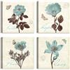 LuxHomeDecor Set di 4 Quadri Floreali 30x30 cm - Stampa su tela con telaio in legno - Stile Vintage - Stampe Botaniche Shabby Chic - Decorazione Casa, Soggiorno, Camera da Letto