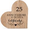 VELORAH Regalo 25 Anni Insieme in Legno di Faggio, Cuore Decorativo Autoportante con Dedica, Idea Regalo Anniversario e Coppia Nozze d'Argento, Made in Italy
