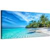 Generico Panorama tropicale con mare cristallino e spiaggia bianca - Quadro stampa su tela con telaio in legno - 120x60 cm