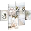 FajerminArt 6 Pcs Beige Paesaggio Marino Quadri Per Camera da Letto Set, Blu Costiero Canne Pianta Ponte Stampe Da Parete Quadro Natura Poster Quadretti da Parete per Soggiorno Cucina Ufficio Con Cornice