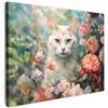 MuchoWow© Quadri su Tela Foto Quadro Moderno Soggiorno Canvas Decorazioni | 70x50 cm - Camera da Letto Gatto - Fiori - Rosa - Naturale