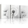 WENGTIAO 3 Pezzi Stampa su Tela Denti di Leone Bianco e Nero Incorniciato | Quadro su Tela Minimaliste Floreale Pittura Quadri Moderni Soggiorno Camera da Letto Decorazioni Parete 30x40cmx3