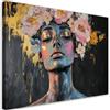 Feeby Quadro su Tela Non Tessuta - Stampa Su Tela - Ritratto astratto Donna Fiori - 120x80 cm - Decorazione Murale - Moderno Soggiorno - quadri moderni soggiorno - poster