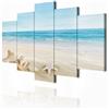 decomonkey Quadri Moderni Soggiorno Spiaggia Conchiglie, 5 pezzi, 100x50 cm | Tela strutturata su telaio in legno, decorazione da parete, sabbia, mare, paesaggio, blu, beige, Quadro Stampa su Tela