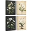 HALFLEMART 4Pcs Stampa su tela Con Cornice Botanico Vintage Rustico Floreale Pittura Orchidea Dente di leone Quadri su tela Poster da parete Quadretti Quadri Moderni Soggiorno Camera da letto 30x40cm x4