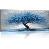 FajerminArt Grandi Astratto Blu Grigio Fiore Alberi Quadri Moderni Soggiorno, Con Cornice Quadro Natura Paesaggio Stampa Su Tela Immagine Pittura Su Tela Camera da letto Cucina ristorante Decor Murale 120x50cm