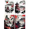 SHEGZHUC Set di 4 quadri con diamanti, paesaggio giapponese, 30 x 40 cm, paesaggio rosso, luna, soffitta, montagna, Fuji, mosaico, pittura artistica, ricamo a punto croce, immagini regalo, decorazione