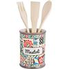 Baroni Home Portamestoli in CeramicaLinea Cementine con Mestoli Inclusi, 11x11x25 cm