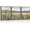 FajerminArt 3Pcs Quadri Moderni Vintage Fiori selvatici Paesaggio Stampa Su Tela Con Cornice, Retrò Campi Floreale Quadro Pittura Classico Natura Stampe Da Parete Decor Per Soggiorno Camera da letto 30x40cmx3