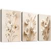 HALFLEMART Set of 3 Beige Neutro Floreale Stampa su tela Con Cornice Floreale Botanico Minimalista Pittura Quadri su tela Rustico Quadri Moderni Camera da Letto Soggiorno Decorazioni Murale 30x40cm x3pcs