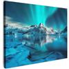 MuchoWow© Stampa su Tela Canvas Quadri per il Soggiorno Quadro Camera da | 70x50 cm - Letto Decorazioni Parete Aurora boreale - Ghiaccio - Neve - Norvegia - Blu - Montagna