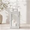 MA MAISON Lanterna in Metallo Bianco con Manico 32h cm Portacandela | Lanterna decorativa con inserti in vetro, ideale per interni ed esterni coperti, stile moderno e minimal